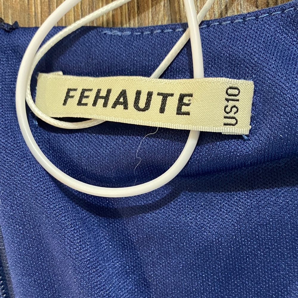 NWT Fehaute Royal Blue Mesh V Neck Long Sleeve Velvet Jumpsuit 10 - Picture 12 of 14